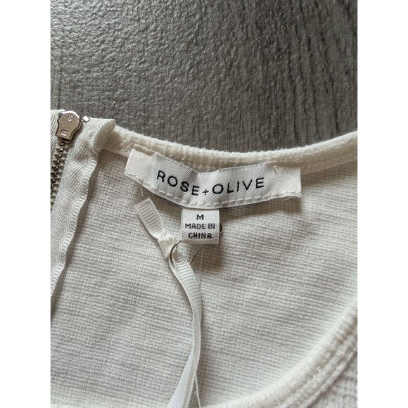 Rose + Olive Womens Textured Short Sleeve White Top Size M With Back Zip Closure - Picture 5 of 7